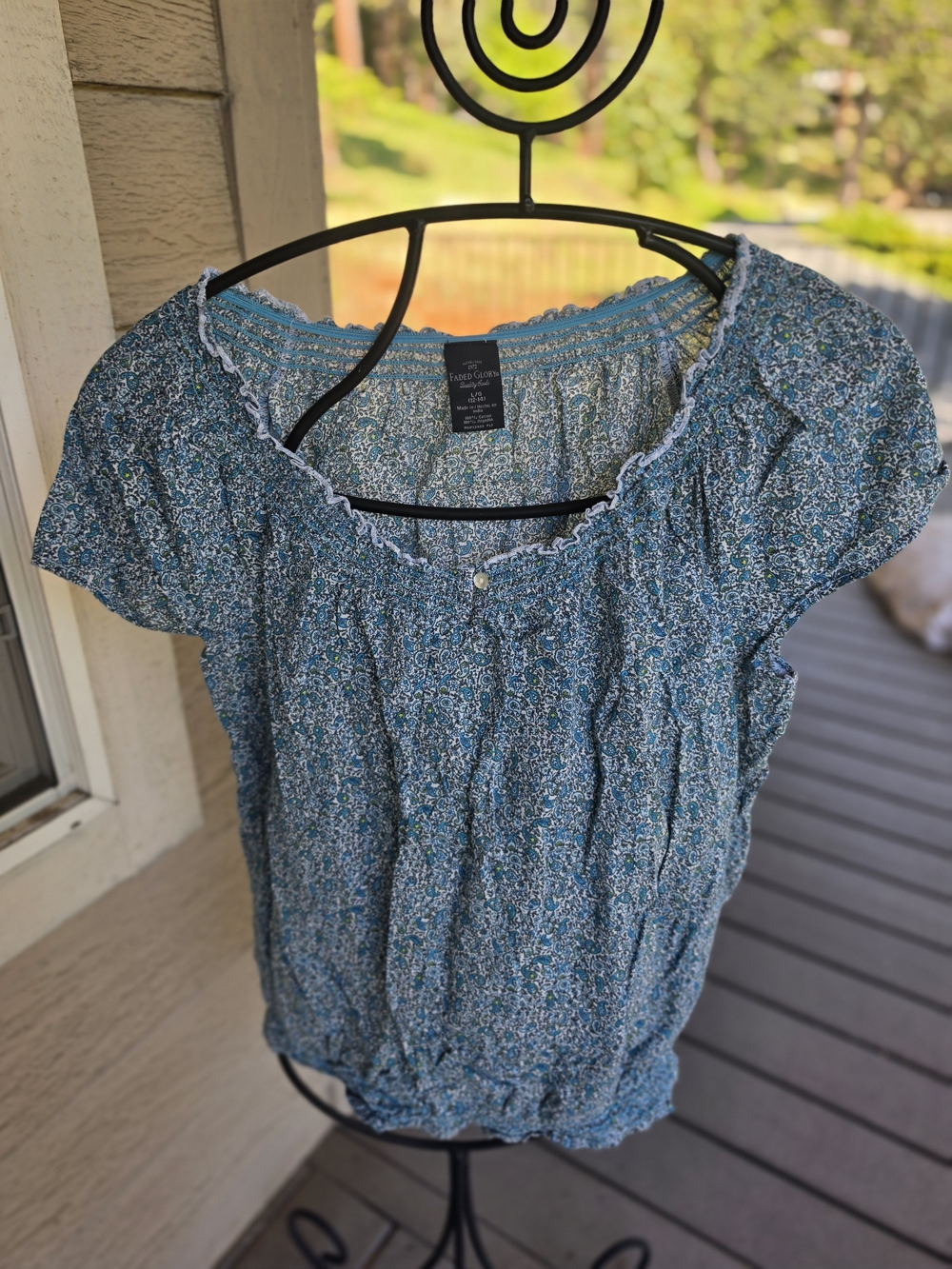 Women's Blue Floral Peasant Top